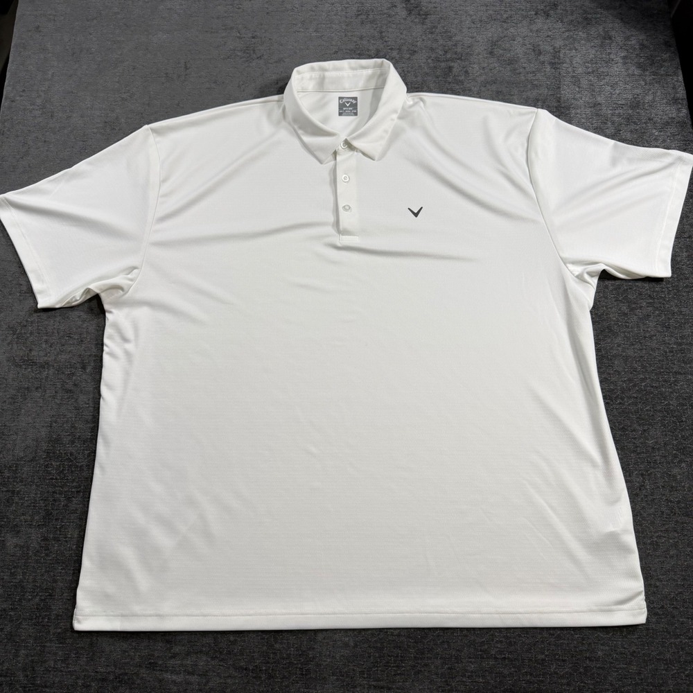 Callaway Opti-Dri Mens 4XLT White Short Sleeve Golf Polo Shirt Big & Tall Logo